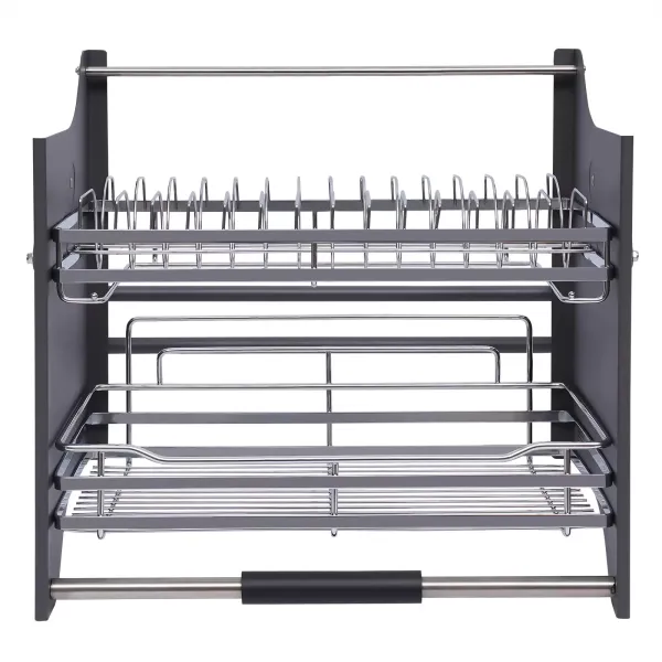 2 Tiers Pull Down Storage Shelf+Drip Tray Stainless Steel Large Capacity