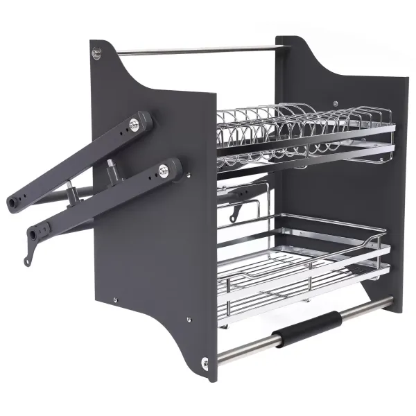 2 Tiers Pull Down Storage Shelf+Drip Tray Stainless Steel Large Capacity