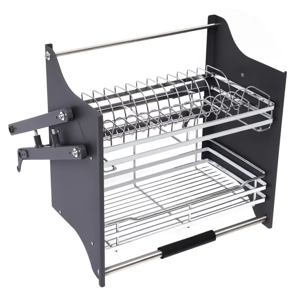2 Tiers Pull Down Storage Shelf+Drip Tray Stainless Steel Large Capacity