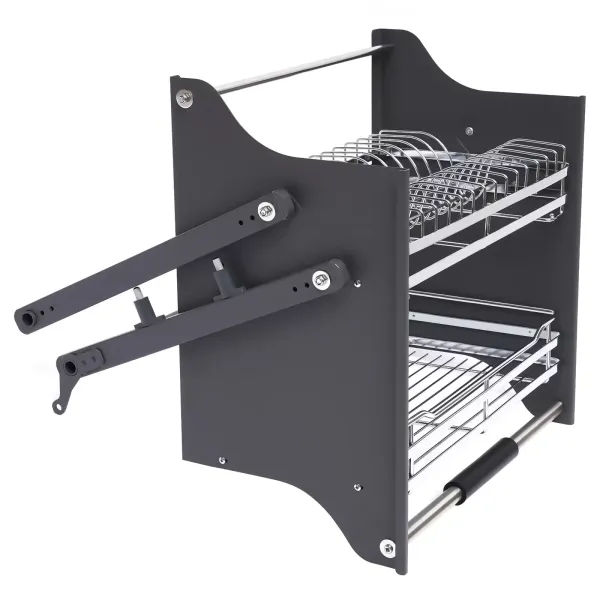 2 Tiers Pull Down Storage Shelf+Drip Tray Stainless Steel Large Capacity