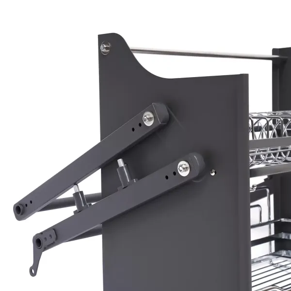 2 Tiers Pull Down Storage Shelf+Drip Tray Stainless Steel Large Capacity