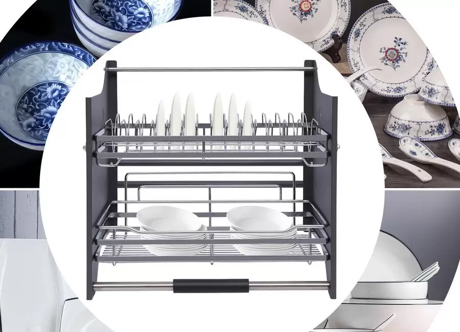 2 Tiers Pull Down Storage Shelf+Drip Tray Stainless Steel Large Capacity