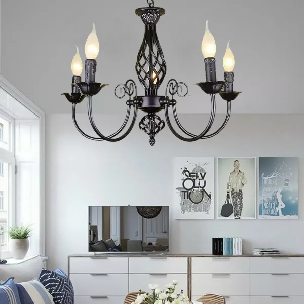 5 Lights Industrial Black Pendant Chandelier Lamp Vintage Ceiling Fixture E14