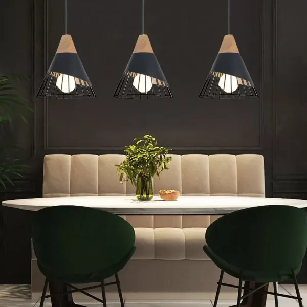 3pcs Kitchen Lamp Black Pendant Light Wood Ceiling Lamps Bar Chandelier Lighting