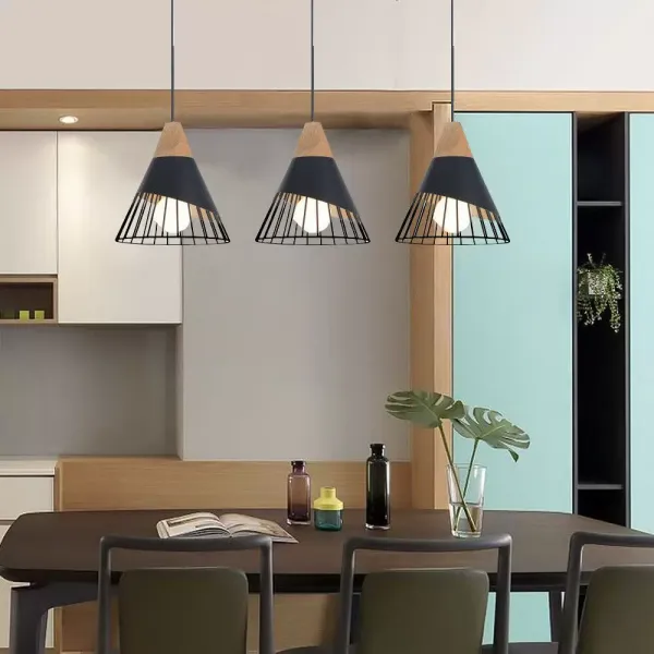 3pcs Kitchen Lamp Black Pendant Light Wood Ceiling Lamps Bar Chandelier Lighting
