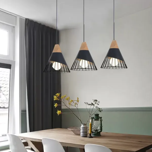3pcs Kitchen Lamp Black Pendant Light Wood Ceiling Lamps Bar Chandelier Lighting