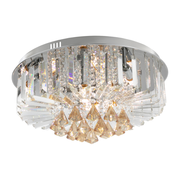 Contemporary Round Crystal Chandelier Luxury LED Ceiling Light Flush Mount Indoor Light