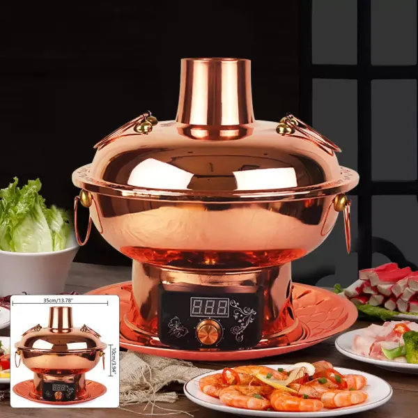 34cm 1800W Traditional Thickened Digital Electric Hot Pot Pure Copper Cooker