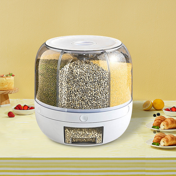 Grains Dispenser Kitchen Dry Food Rice Container 6-Grid Cereal Dispenser Storage Box For Storing Small Grains 10.23*10.62inch White