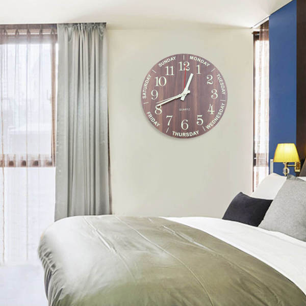 Brown 11.81-inch Luminous Wall Clock, Night Light Wall Clock with Silent Quartz Movement - Battery Powered Brown 11.81-inch Luminous Wall Clock, Night Light Wall Clock with Silent Quartz Movement - Battery Powered
