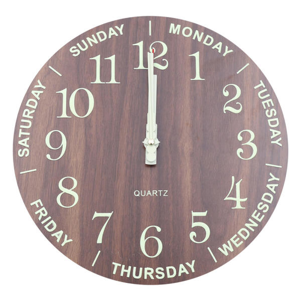 Brown 11.81-inch Luminous Wall Clock, Night Light Wall Clock with Silent Quartz Movement - Battery Powered