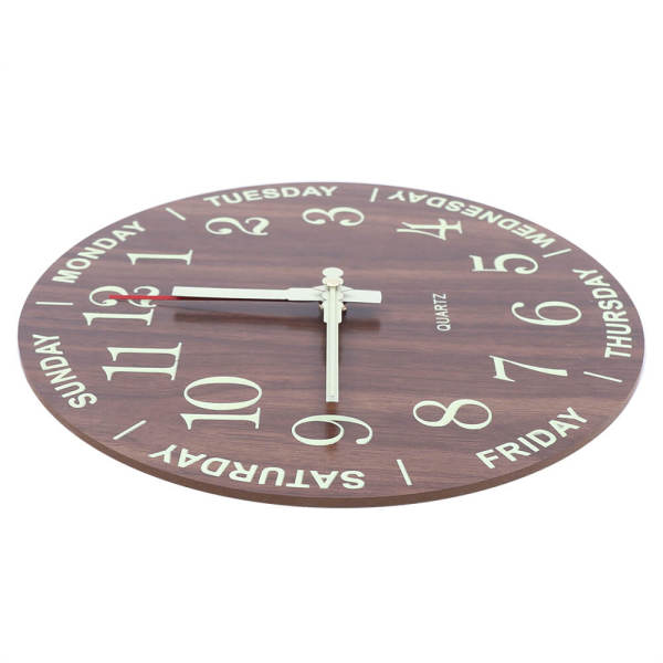 Brown 11.81-inch Luminous Wall Clock, Night Light Wall Clock with Silent Quartz Movement - Battery Powered