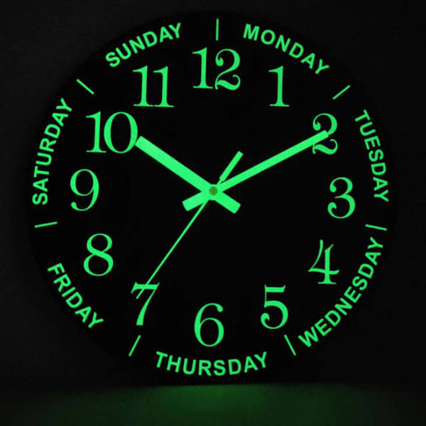 Brown 11.81-inch Luminous Wall Clock, Night Light Wall Clock with Silent Quartz Movement - Battery Powered