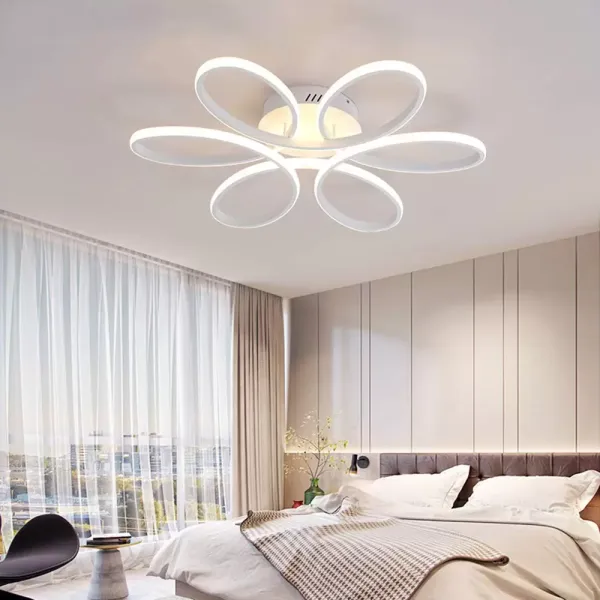 Modern LED Ceiling Light, 6-Head 75W Flush Mount Acrylic Chandelier Flower Shape White Light 6500K