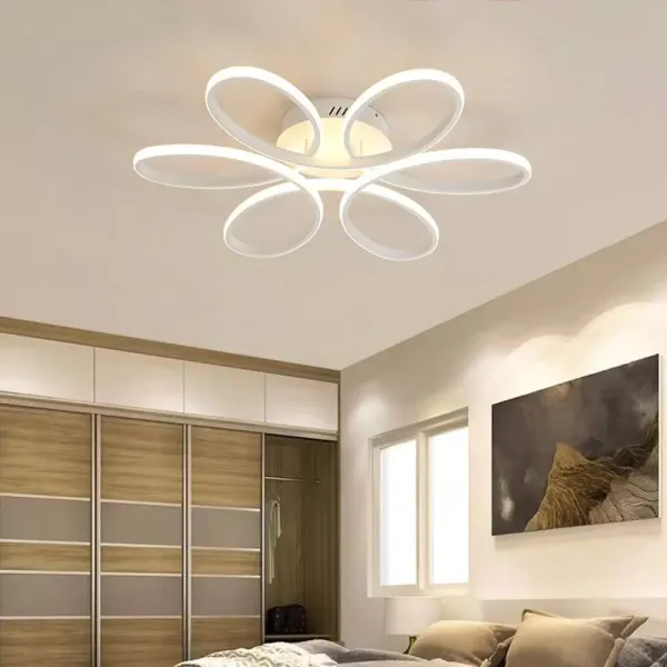 Modern LED Ceiling Light, 6-Head 75W Flush Mount Acrylic Chandelier Flower Shape White Light 6500K