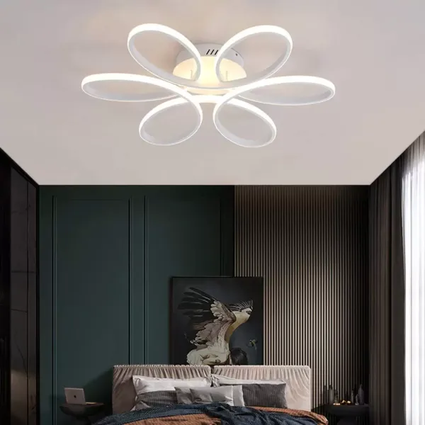 Modern LED Ceiling Light, 6-Head 75W Flush Mount Acrylic Chandelier Flower Shape White Light 6500K