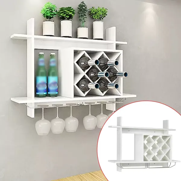 Modern Wine Cabinet Hanging White Wine Rack Bar Accessories Wall Mounted Bottle Glass Holder Shelves