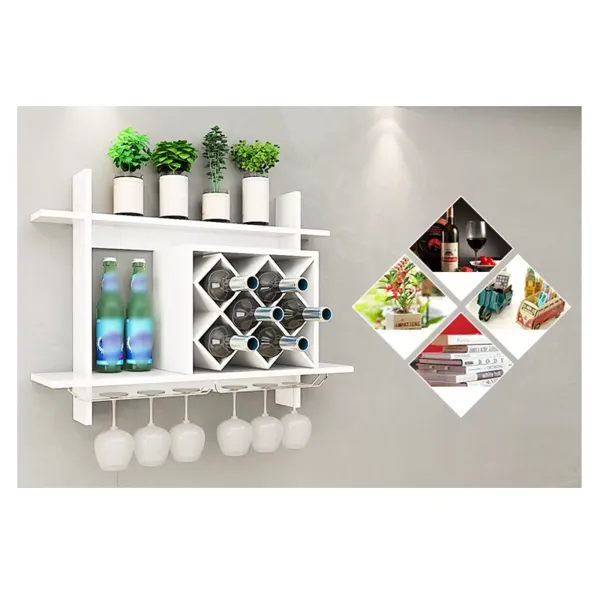 Modern Wine Cabinet Hanging White Wine Rack Bar Accessories Wall Mounted Bottle Glass Holder Shelves