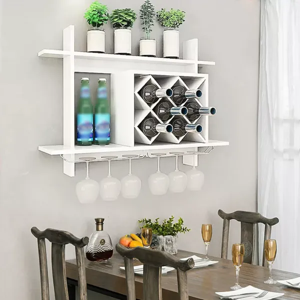 Modern Wine Cabinet Hanging White Wine Rack Bar Accessories Wall Mounted Bottle Glass Holder Shelves
