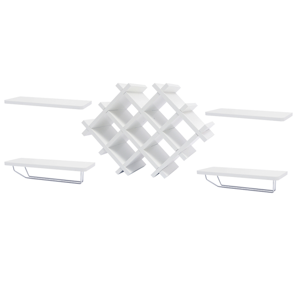 Wood Wall Mounted Wine Rack Wall Mounted Bottle Glass Holder Shelves Rustic Wine Bottle Shelf Storage White