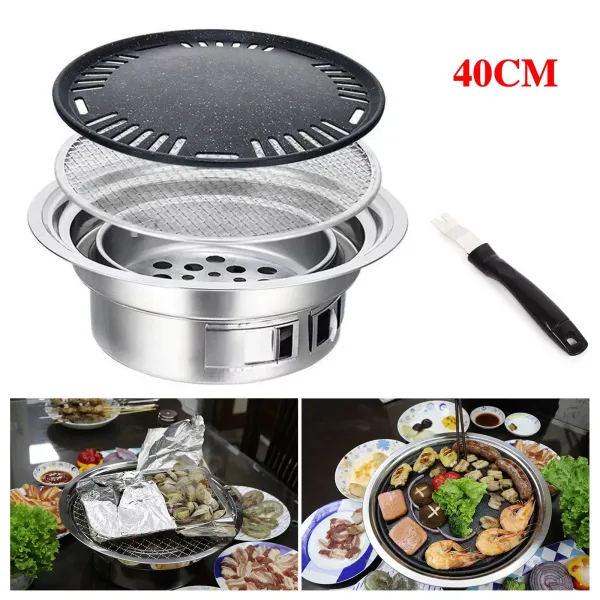 Round Charcoal BBQ Grill Quick and Efficient Nonstick Barbecue Grill Household Smokeless Carbon Grill Charcoal Hot Pot for Picnics Camping