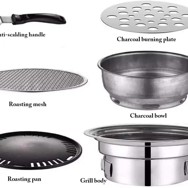 Round Charcoal BBQ Grill Quick and Efficient Nonstick Barbecue Grill Household Smokeless Carbon Grill Charcoal Hot Pot for Picnics Camping