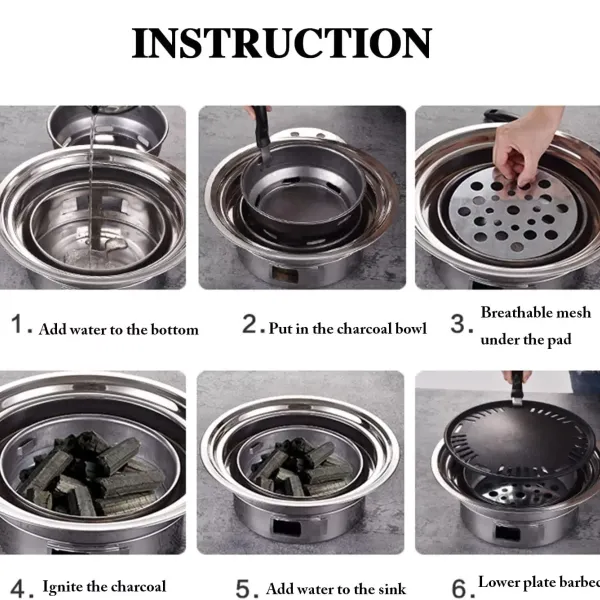 Round Charcoal BBQ Grill Quick and Efficient Nonstick Barbecue Grill Household Smokeless Carbon Grill Charcoal Hot Pot for Picnics Camping