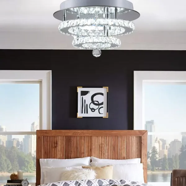 Crystal LED Ceiling Light Luxury Flush Mount Chandelier Bedroom Hanging Light