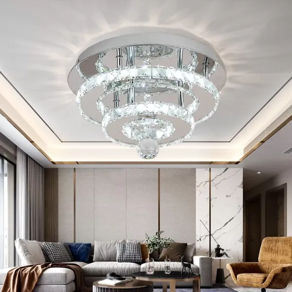 Crystal LED Ceiling Light Luxury Flush Mount Chandelier Bedroom Hanging Light