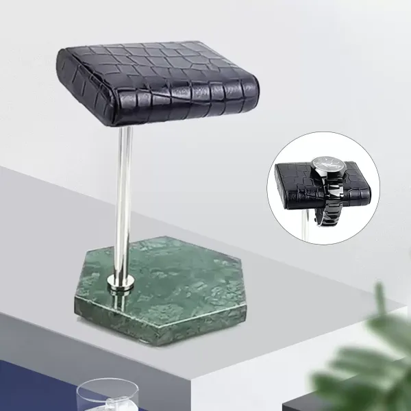 Marble/PU Leather Watch Holder Durable Stand with Bright and Smooth Surface Green + Black Bracelet Bangle Display Stand