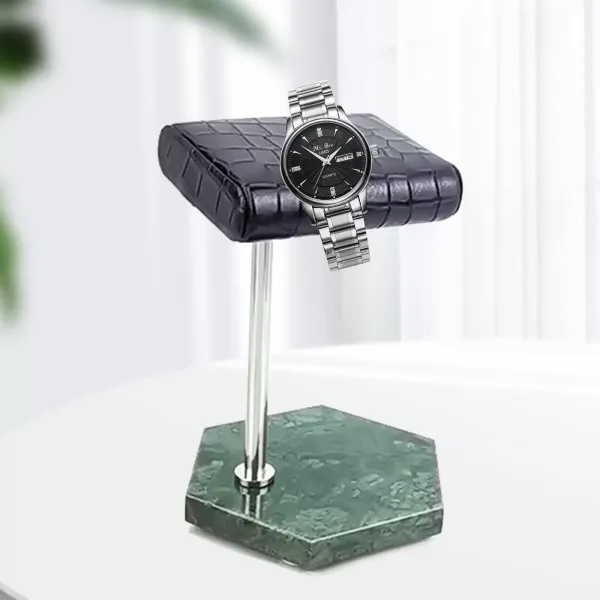 Marble/PU Leather Watch Holder Durable Stand with Bright and Smooth Surface Green + Black Bracelet Bangle Display Stand