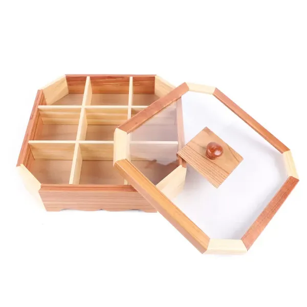 Antique Wood 9 Grids Storage Tray Compartment with Lid Living Room, Kitchen Antique Wood 9 Grids Storage Tray Compartment with Lid Living Room, Kitchen