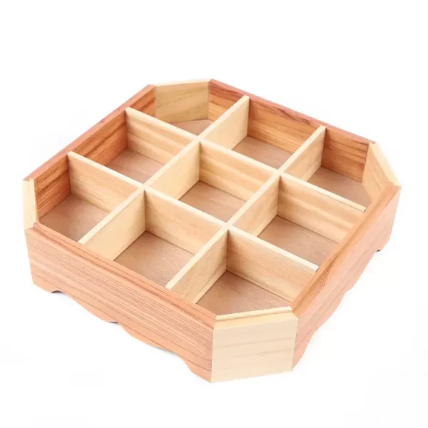 Antique Wood 9 Grids Storage Tray Compartment with Lid Living Room, Kitchen