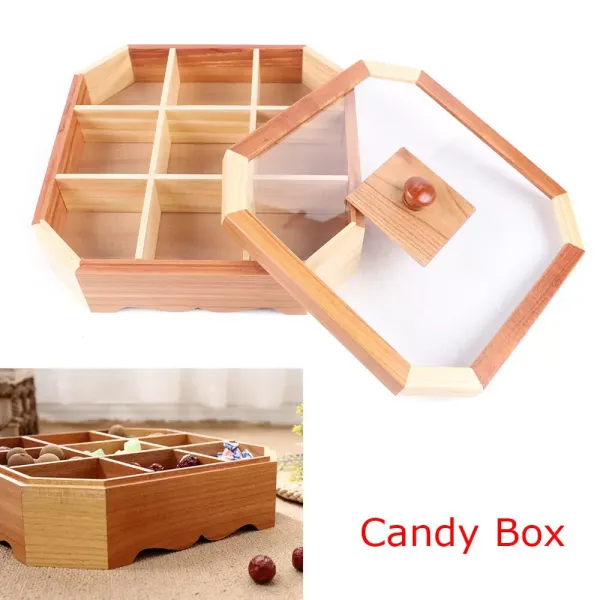 Antique Wood 9 Grids Storage Tray Compartment with Lid Living Room, Kitchen