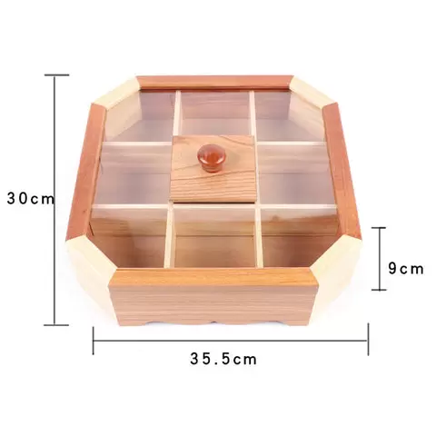 Antique Wood 9 Grids Storage Tray Compartment with Lid Living Room, Kitchen