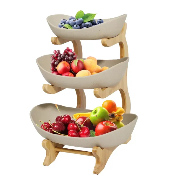 3 Tier Ceramic Fruit Basket Stand - Fruit Vegetables Basket Holder - Countertop Decorative