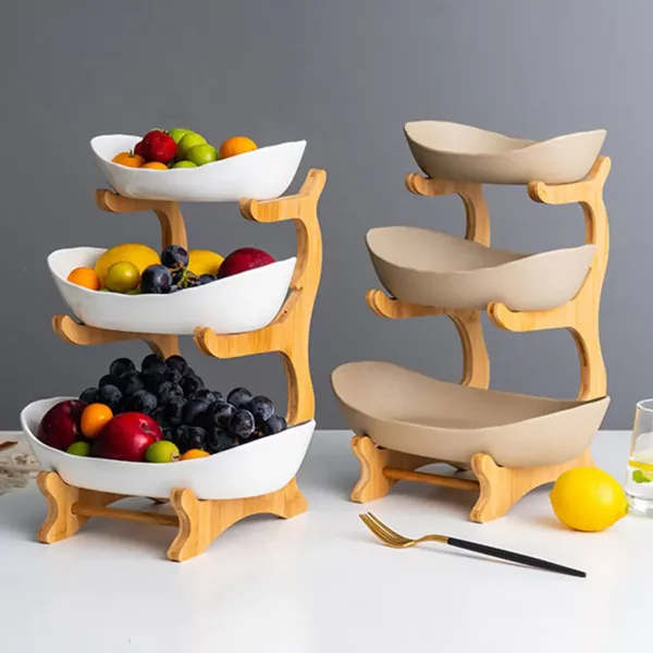 3 Tier Ceramic Fruit Basket Stand - Fruit Vegetables Basket Holder - Countertop Decorative 3 Tier Ceramic Fruit Basket Stand - Fruit Vegetables Basket Holder - Countertop Decorative