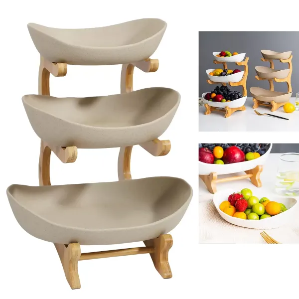 3 Tier Ceramic Fruit Basket Stand - Fruit Vegetables Basket Holder - Countertop Decorative