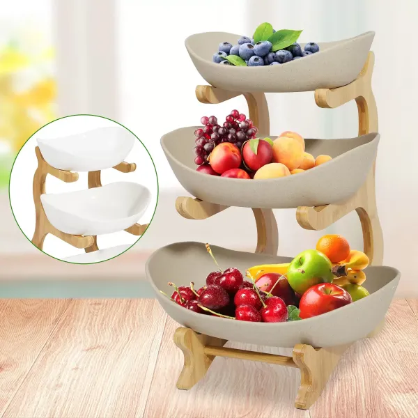3 Tier Ceramic Fruit Basket Stand - Fruit Vegetables Basket Holder - Countertop Decorative