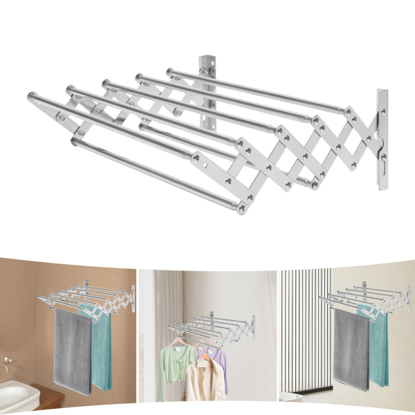 Retractable Stainless Steel Space-Saving Towel Rack-Wall Mounted Retractable Huge Capacity Drying Rack