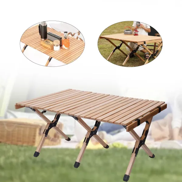 35.43*23.62*17.52inch Wooden Folding Table Multi-functional Table  Outdoor Portable Pine Picnic Camping Desk for Store Snacks Bags