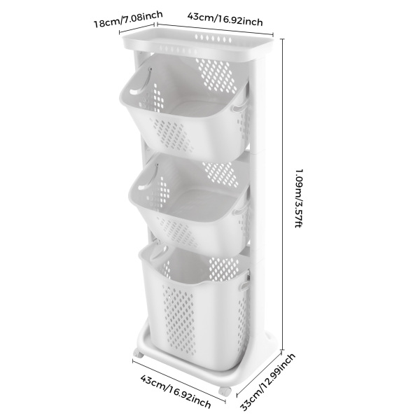 3-Layer Laundry Basket Multi-Layer Rolling Laundry Cart with Wheels for kitchens, bathrooms, bedrooms, dormitories, classrooms 3-Layer Laundry Basket Multi-Layer Rolling Laundry Cart with Wheels for kitchens, bathrooms, bedrooms, dormitories, classrooms