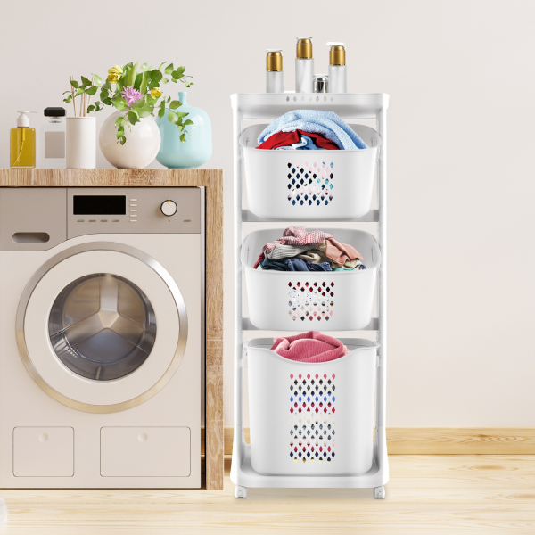 3-Layer Laundry Basket Multi-Layer Rolling Laundry Cart with Wheels for kitchens, bathrooms, bedrooms, dormitories, classrooms