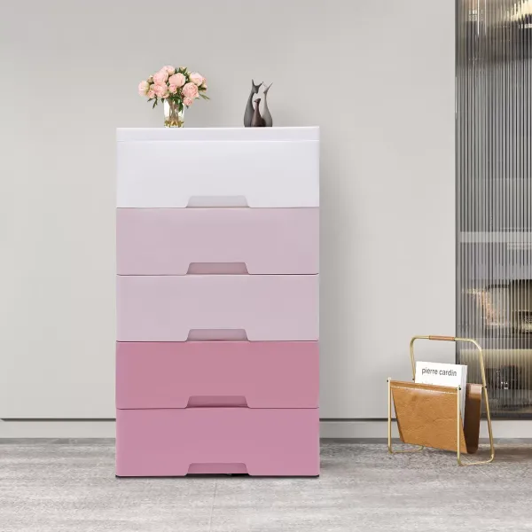 Pink Storage Cabinet w/ 5 Drawers Home Clothes Storage for Clothes Towels Toys