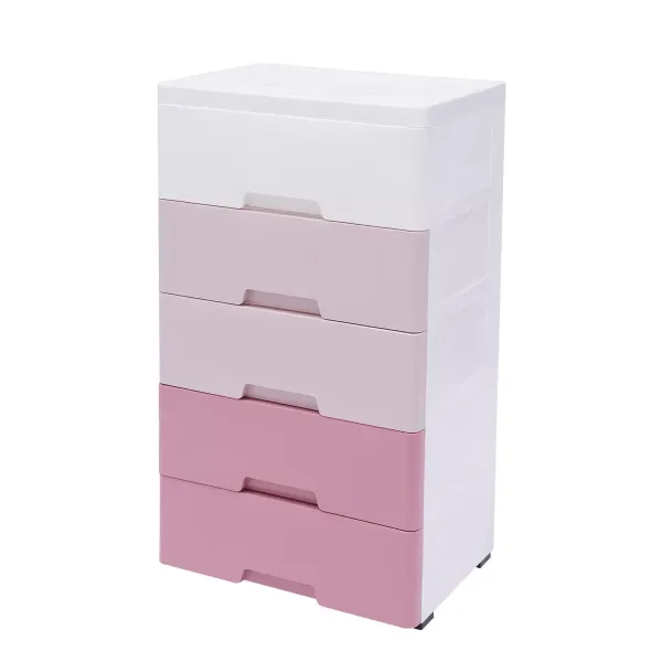 Pink Storage Cabinet w/ 5 Drawers Home Clothes Storage for Clothes Towels Toys