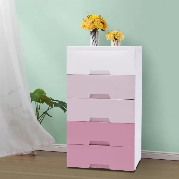 Pink Storage Cabinet w/ 5 Drawers Home Clothes Storage for Clothes Towels Toys Pink Storage Cabinet w/ 5 Drawers Home Clothes Storage for Clothes Towels Toys