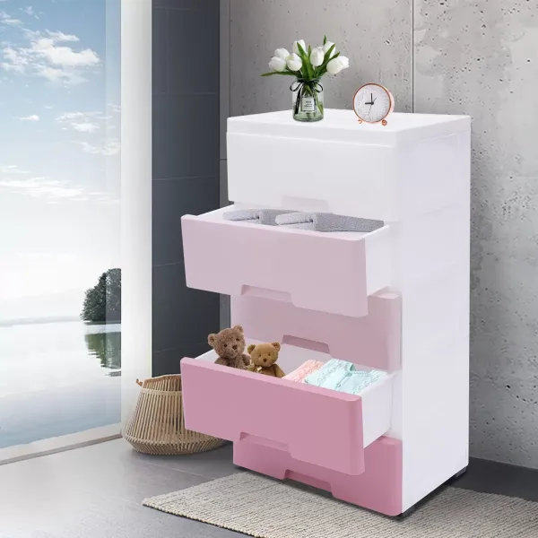 Pink Storage Cabinet w/ 5 Drawers Home Clothes Storage for Clothes Towels Toys