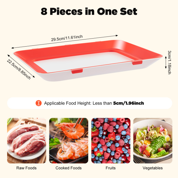 8pcs vacuum fresh-keeping tray can be stacked red