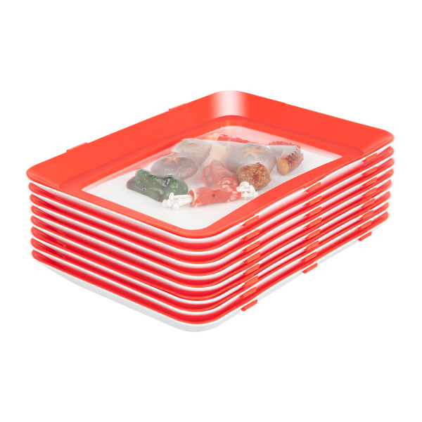 8pcs vacuum fresh-keeping tray can be stacked red