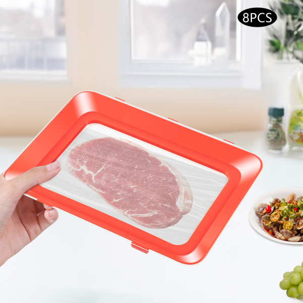 8pcs vacuum fresh-keeping tray can be stacked red